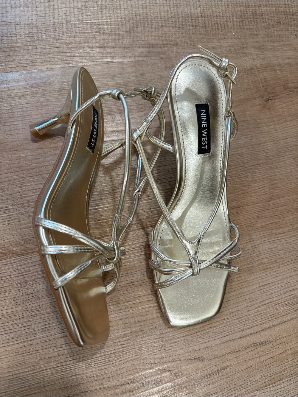 Nine West Metallic Gold Strappy Slingback Heels